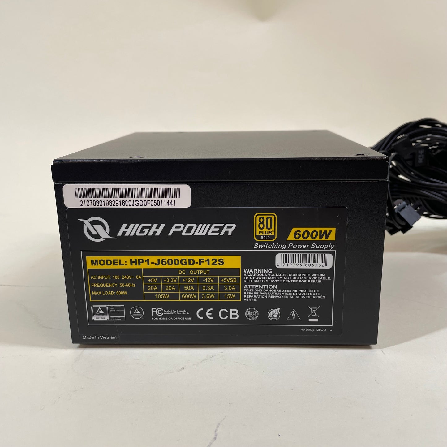 High Power 600W 80 Plus Gold HP1-J600GD-F12S Non Modular Switching Power Supply