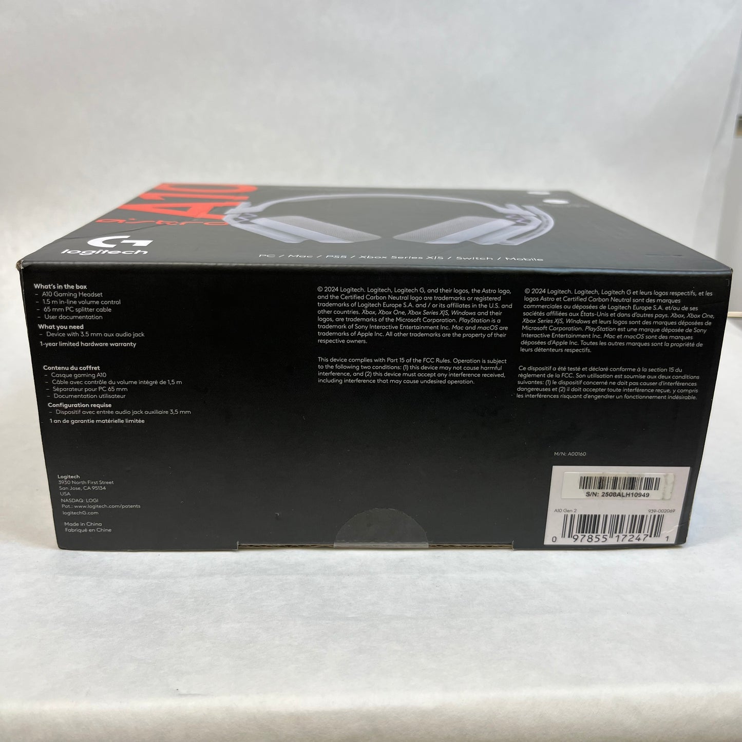 Astro A10 Gen 2 Gray A00160 PC/Mac/PS5/Xbox Series S/X/Switch/Mobile Headset