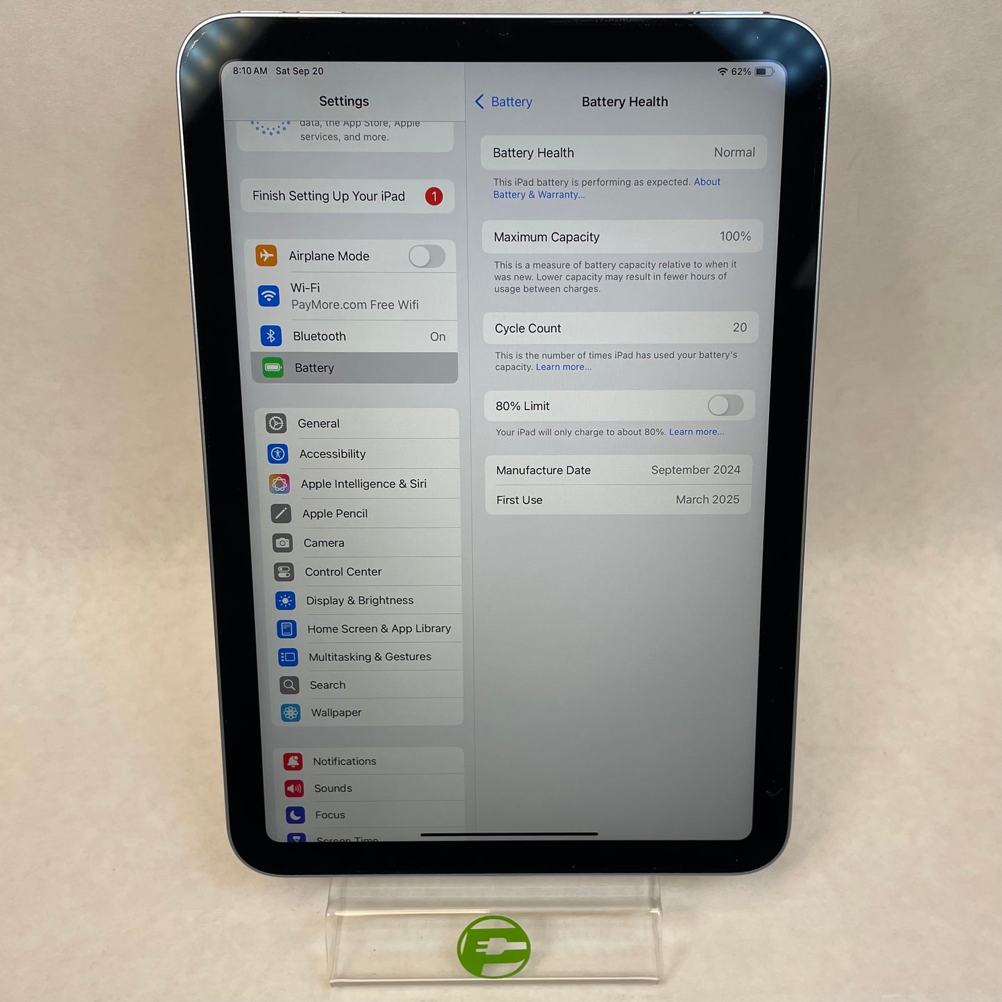 WiFi Only Apple iPad mini (A17 Pro) 128GB Blue MXN73LL/A