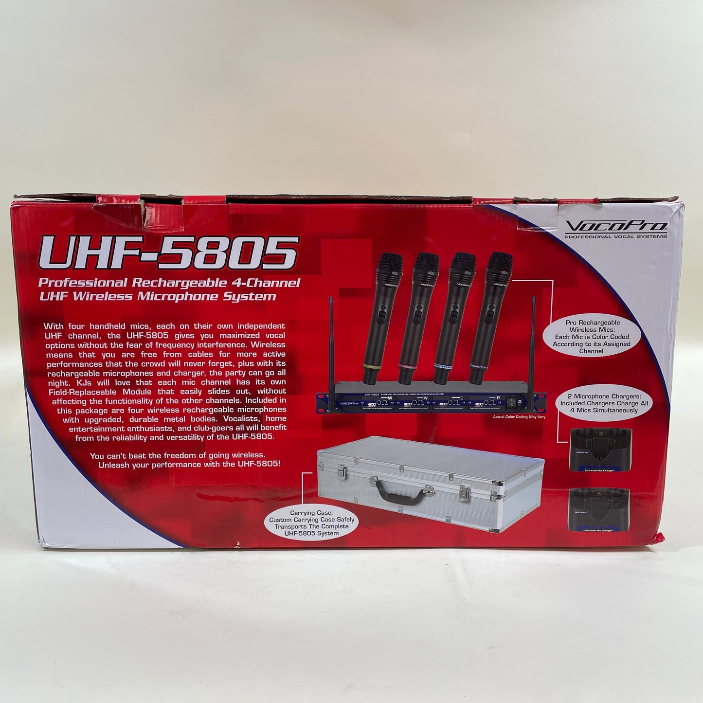 New VocoPro UHF-5805 Rechargeable 4-Channel UHF Wireless Microphone System
