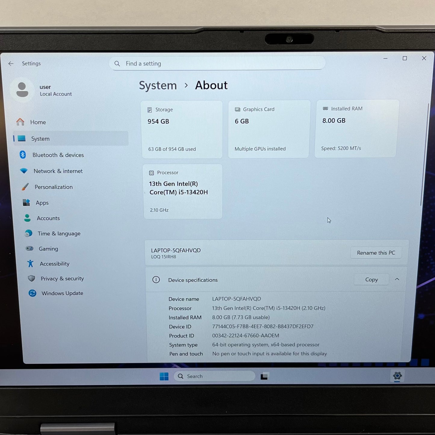 Lenovo LOQ 15 15IRH8 15.6" i5-13420H 2.1GHz 8GB RAM 1TB SSD GeForce RTX 3050