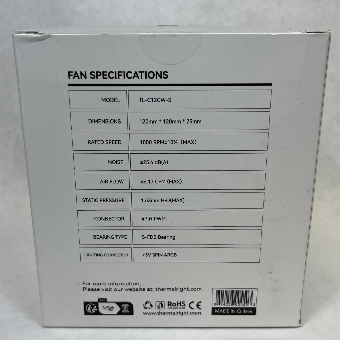 New Thermal Right C12CW-S White CPU Fan