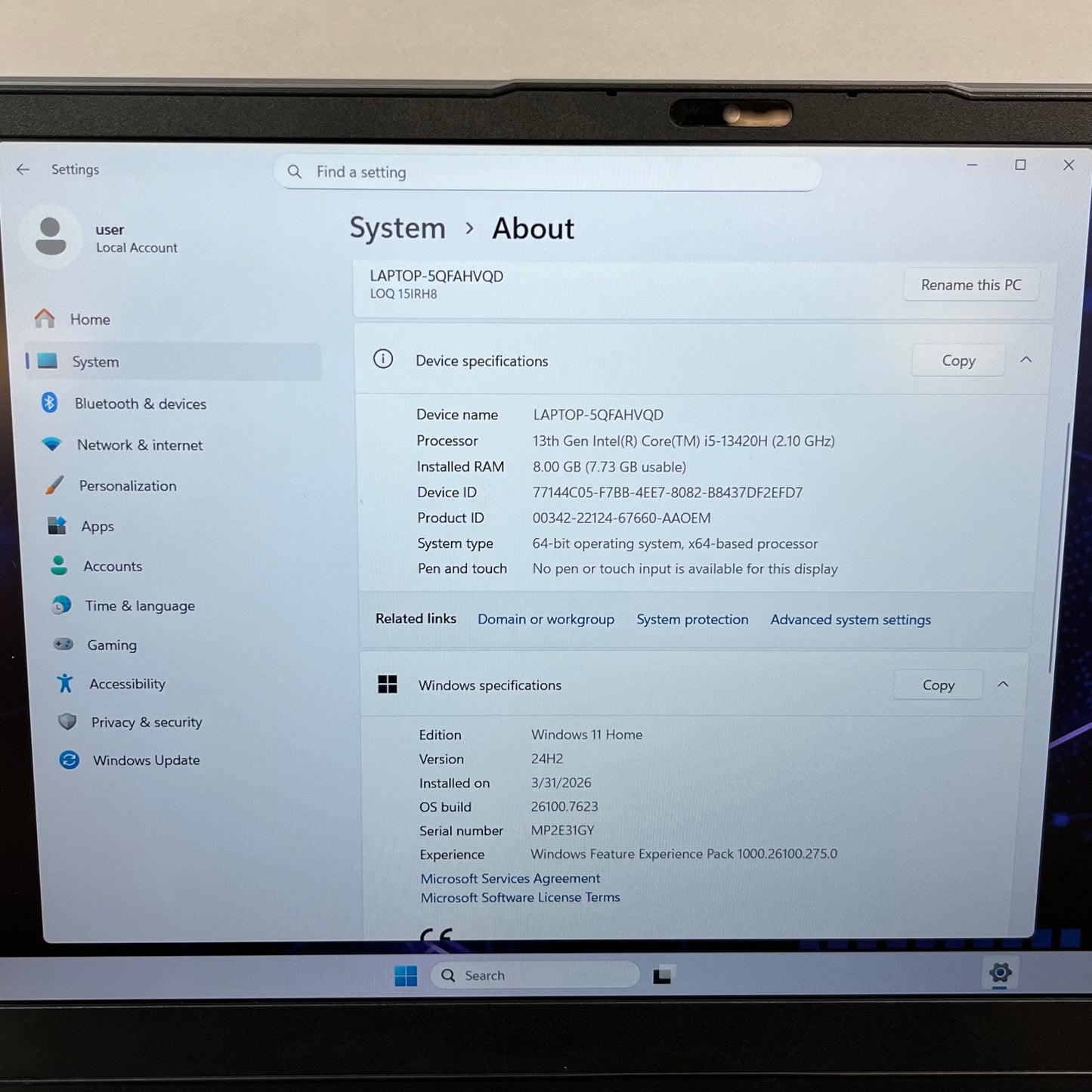 Lenovo LOQ 15 15IRH8 15.6" i5-13420H 2.1GHz 8GB RAM 1TB SSD GeForce RTX 3050