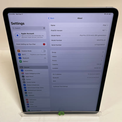 WiFi Only Apple iPad Pro 12.9" 6th Gen 128GB Space Gray MNXP3LL/A