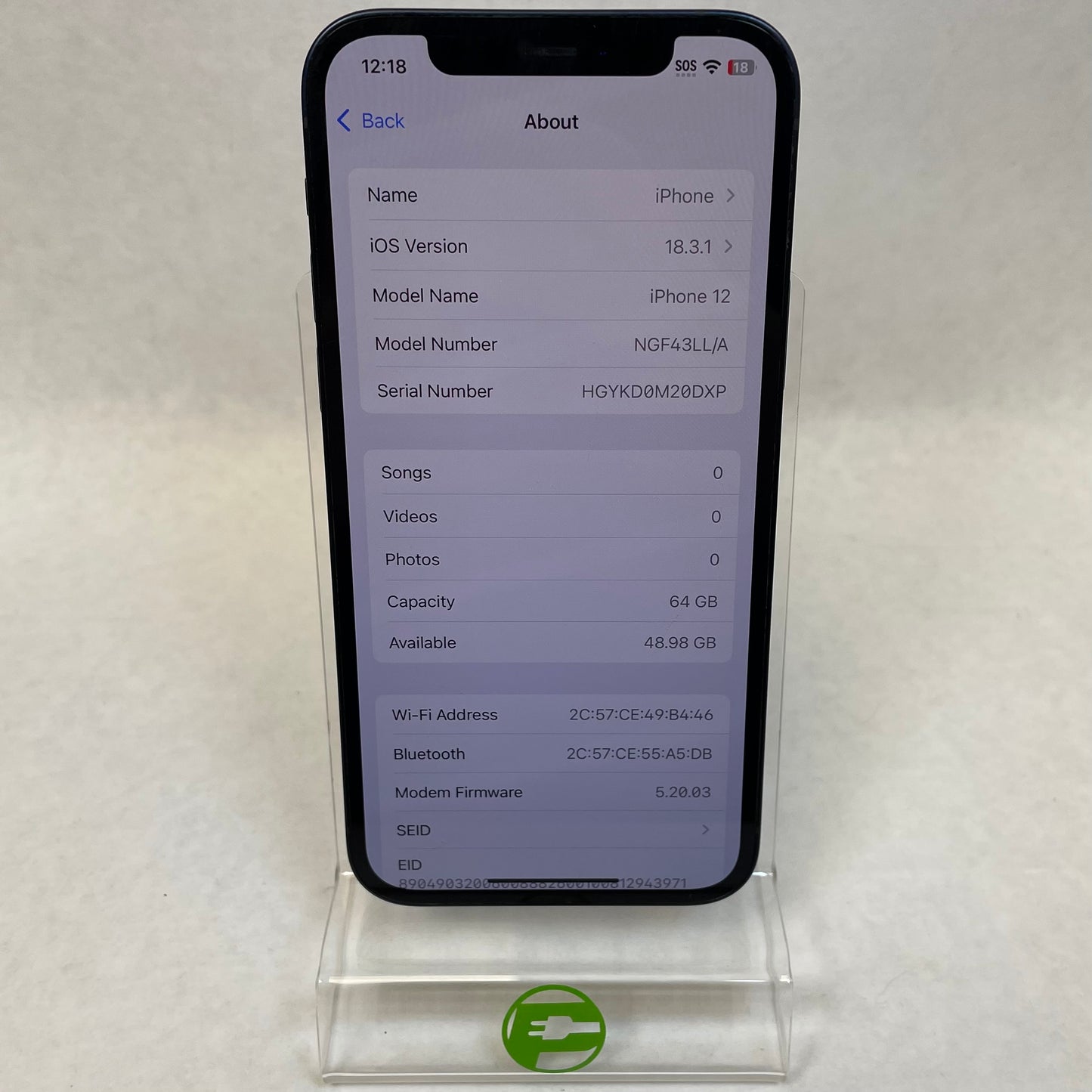 Unlocked Apple iPhone 12 64GB 18.3.1 Black NGF43LL/A