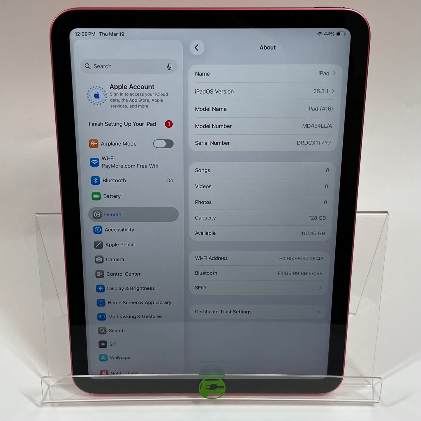 WiFi Only Apple iPad 11" (A16) 128GB Pink MD4E4LL/A