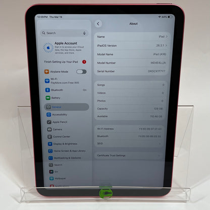 WiFi Only Apple iPad 11" (A16) 128GB Pink MD4E4LL/A