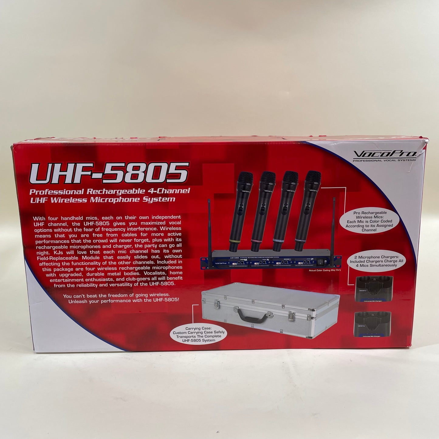 New VocoPro UHF-5805 Rechargeable 4-Channel UHF Wireless Microphone System