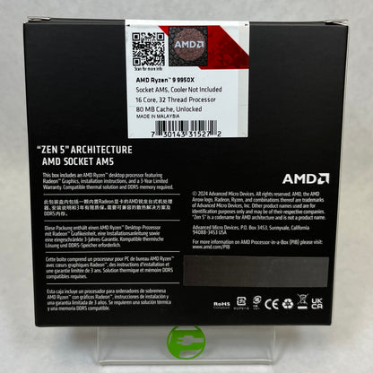 New AMD Ryzen 9 9950X 4.3GHz 16 Core 100-100001277WOF 32 Thread AM5