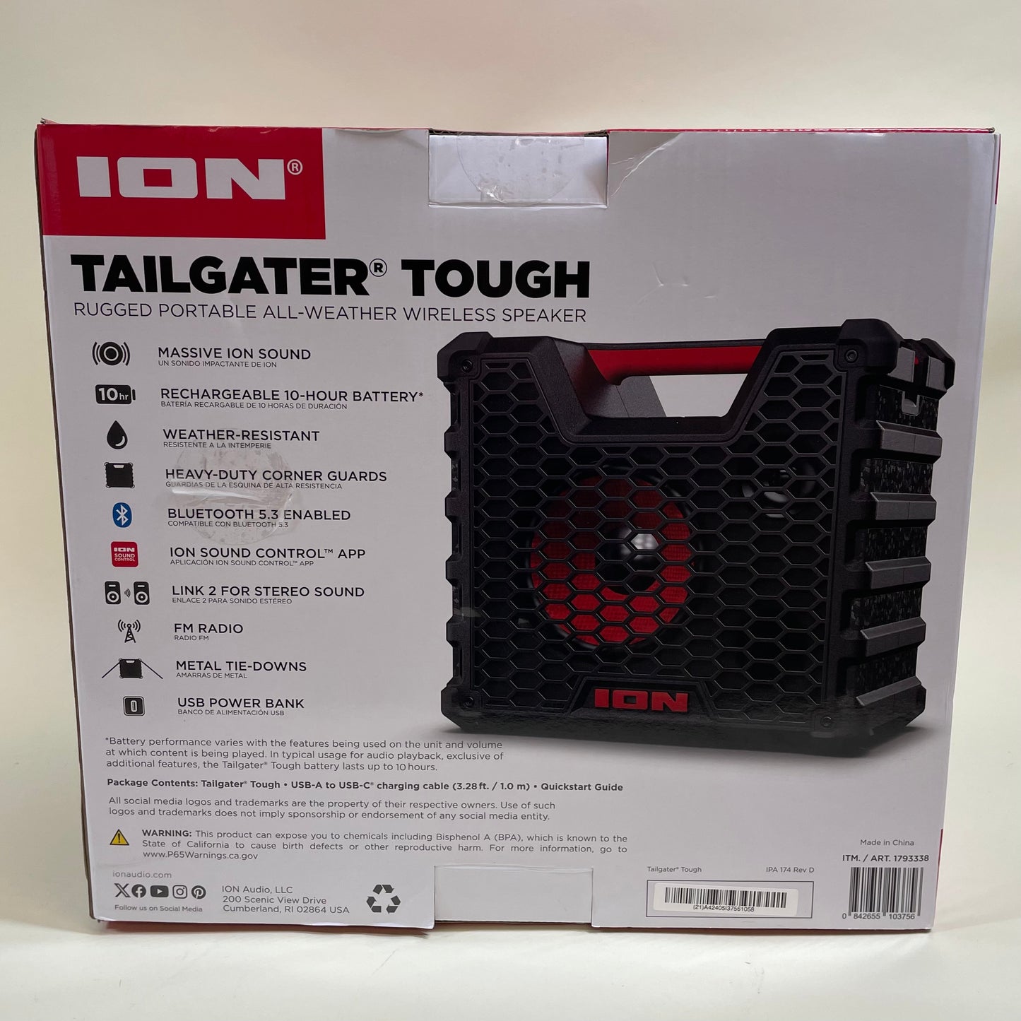 ION Tailgater Tough Large Portable Wireless Speaker TLGATERTGHXUS New Open Box