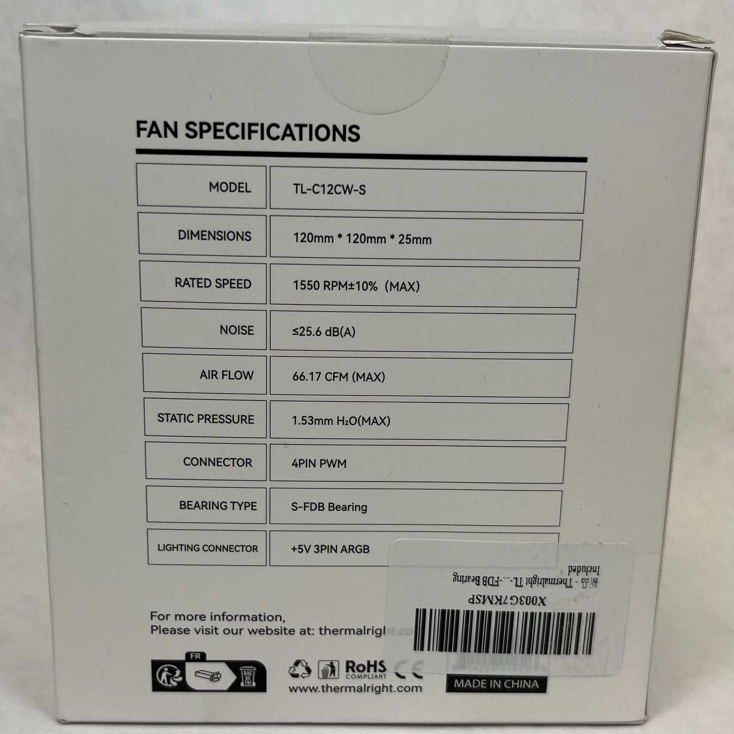 New Thermal Right C12CW-SX3 White TL-C12CW-SX3 For PC