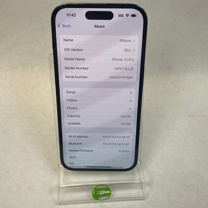 Unlocked Apple iPhone 14 Pro 128GB Black MPXT3LL/A