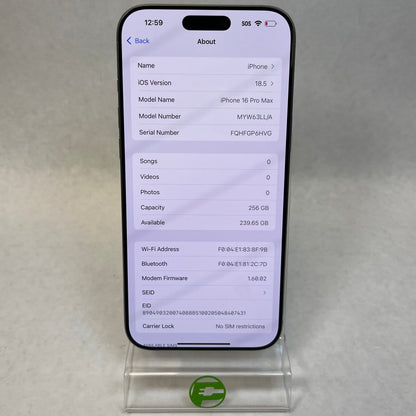 Unlocked Apple iPhone 16 Pro Max 256GB White Titanium MYW63LL/A