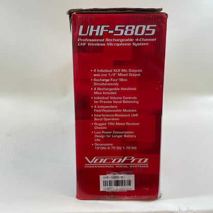 New VocoPro UHF-5805 Rechargeable 4-Channel UHF Wireless Microphone System