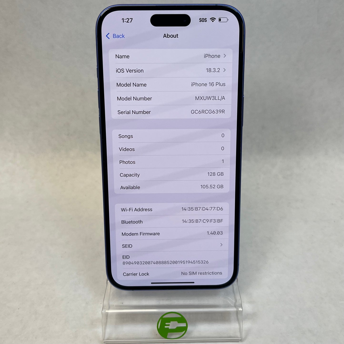 Unlocked Apple iPhone 16 Plus 128GB Ultramarine MXUW3LL/A