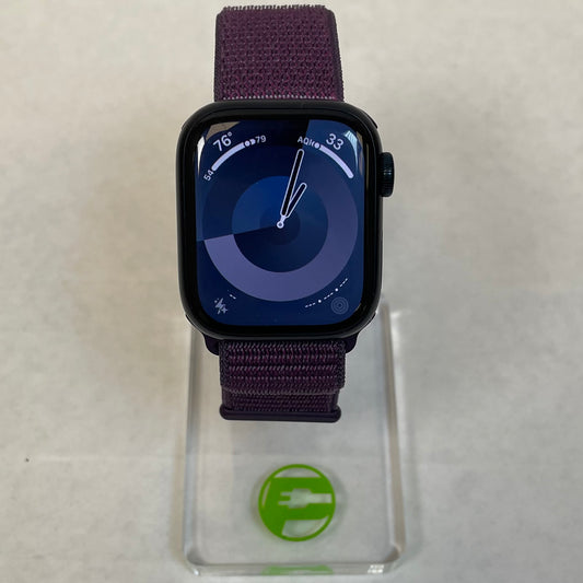 GPS Only Apple Watch Series 9 41MM Black Aluminum Plum Sport Loop MR8W3LL/A