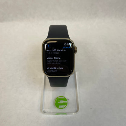 Unlocked Apple Watch Series 9 41MM Gold Stainless Steel Black Band MRJ73LL/A