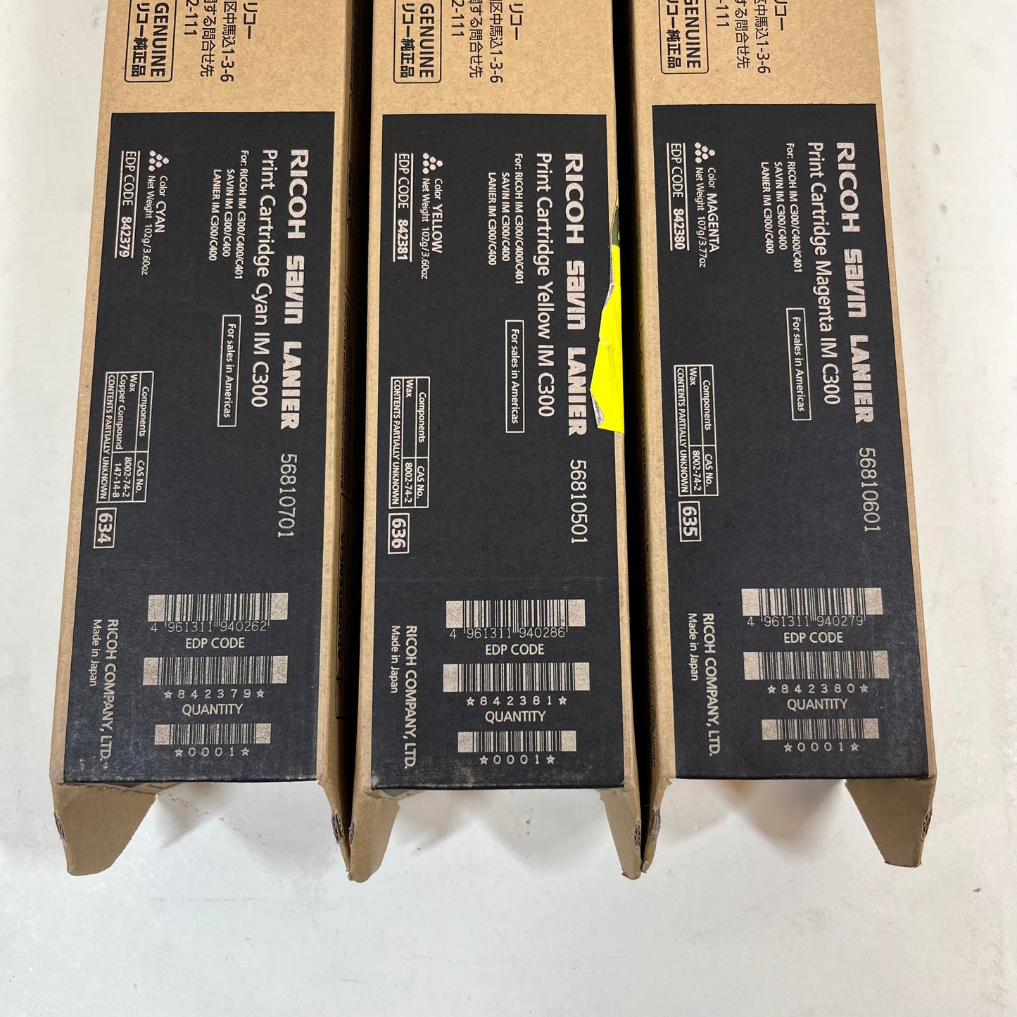 New Set of Ricoh Savin Lanier IM C300 CMY Print Cartridges 842379 842380 842381