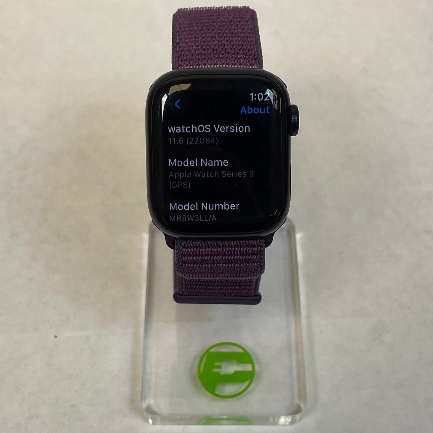 GPS Only Apple Watch Series 9 41MM Black Aluminum Plum Sport Loop MR8W3LL/A