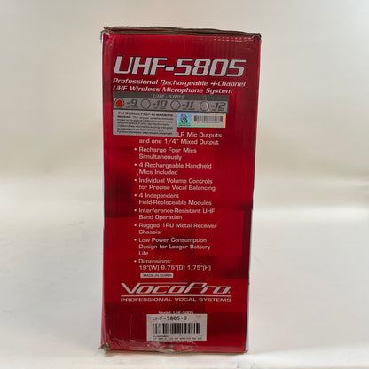 New VocoPro UHF-5805 Rechargeable 4-Channel UHF Wireless Microphone System