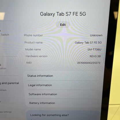 WiFi Only Samsung Galaxy Tab S7 FE 12.4" 64GB Graphite SM-T738U