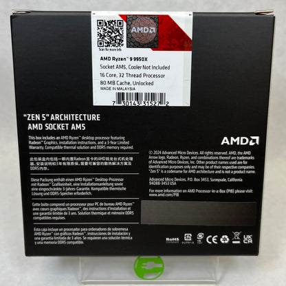 New AMD Ryzen 9 9950X 4.30GHz 16 Core 100-100001277WOF 32 Thread AM5