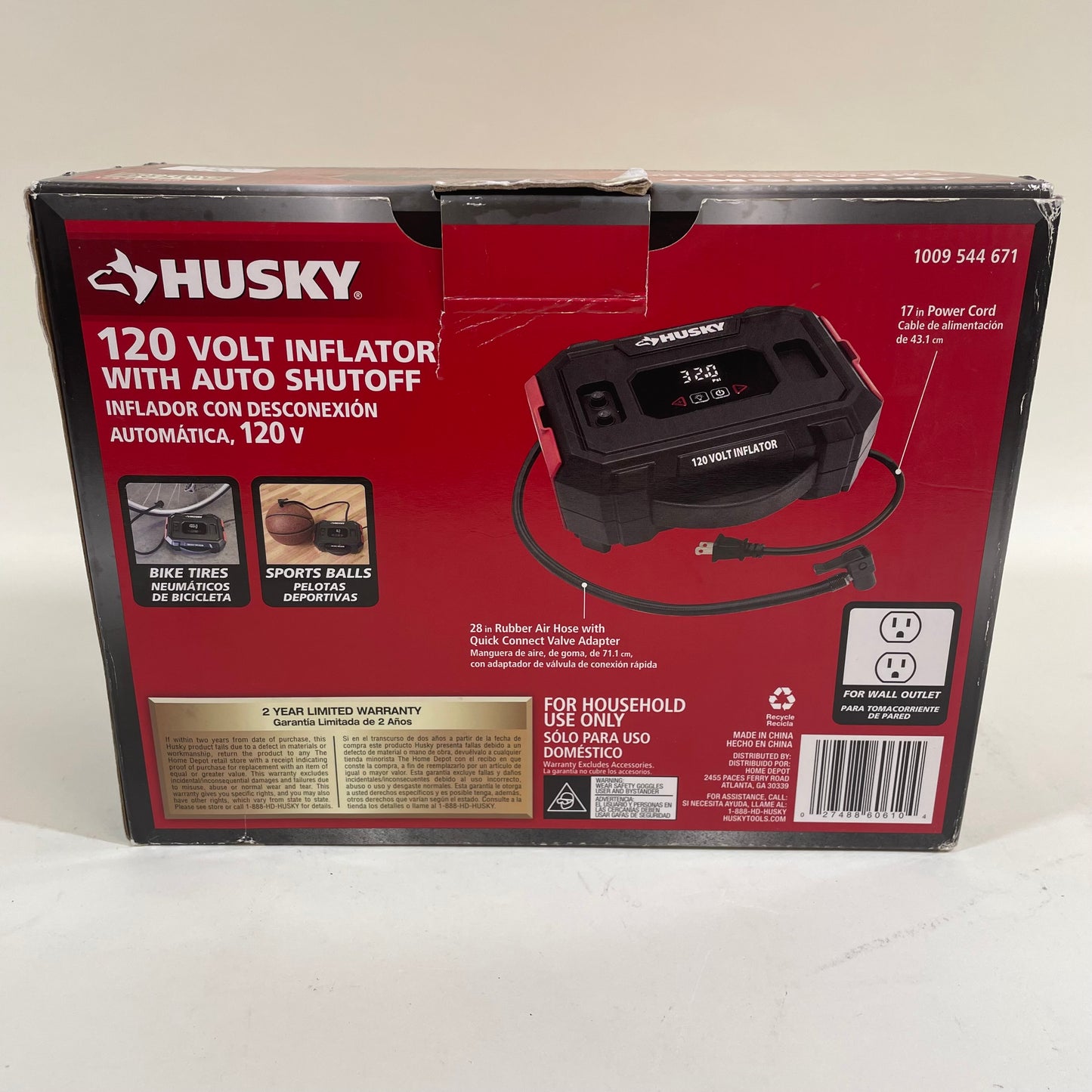 New Husky 1009544671 120V Inflator w/ Auto Shutoff