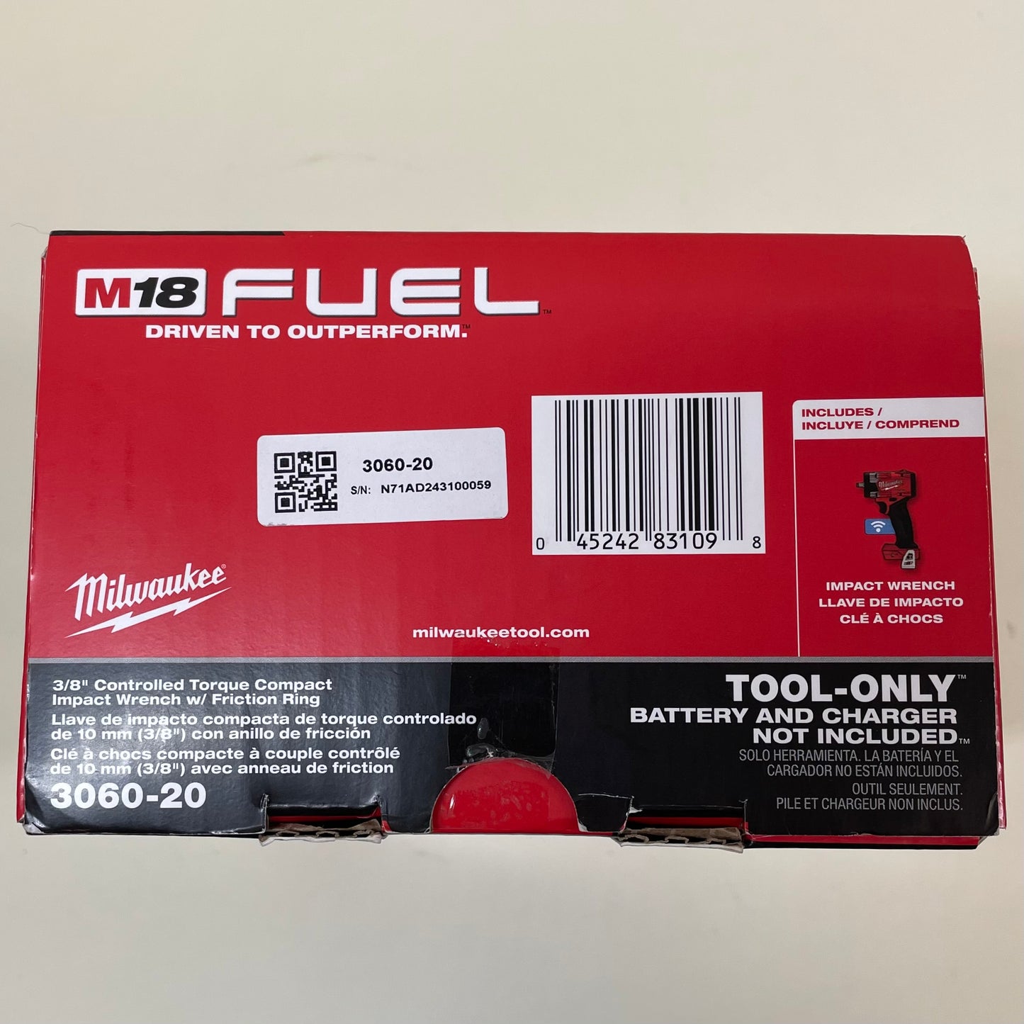 Milwaukee 3060-20 M18 18V 3/8" Friction Ring Controlled Torque Impact Wrench