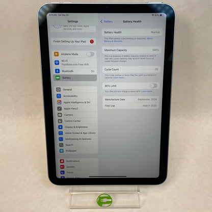 WiFi Only Apple iPad mini (A17 Pro) 128GB Blue MXN73LL/A