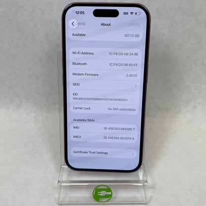 Factory Unlocked Apple iPhone 16 128GB Pink MYAR3LL/A