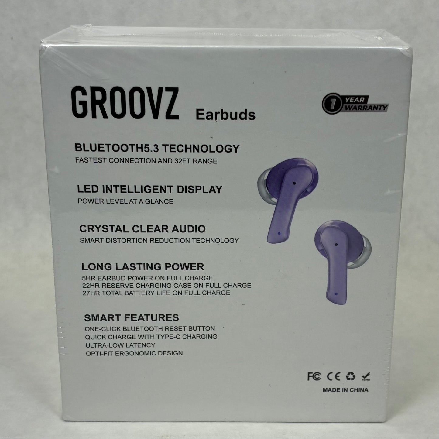 New GROOVZ Wireless Bluetooth Earbuds Lilac 810186690182