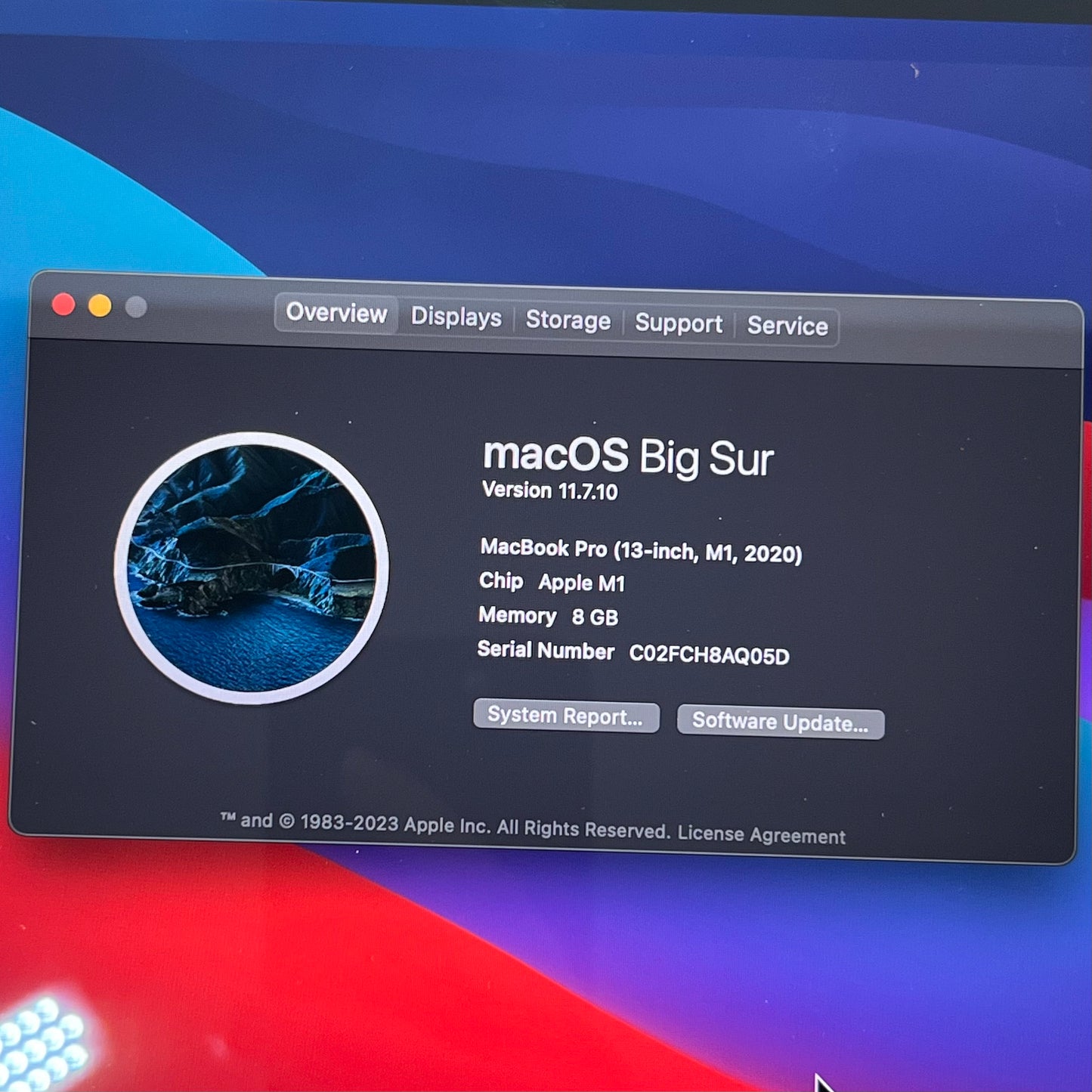 2020 Apple MacBook Pro 13.3" M1 8C GPU 3.2GHz 8GB RAM 256GB SSD A2338