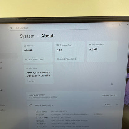 Asus ROG Zephyrus G15 GA502IU 15.6" Ryzen 7 4800HS 2.9GHz 16GB RAM 1TB SSD