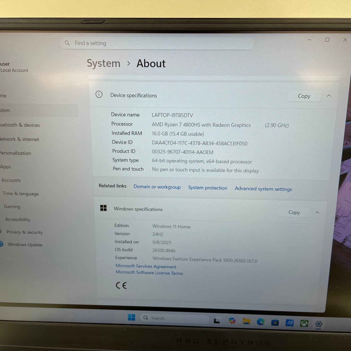 Asus ROG Zephyrus G15 GA502IU 15.6" Ryzen 7 4800HS 2.9GHz 16GB RAM 1TB SSD