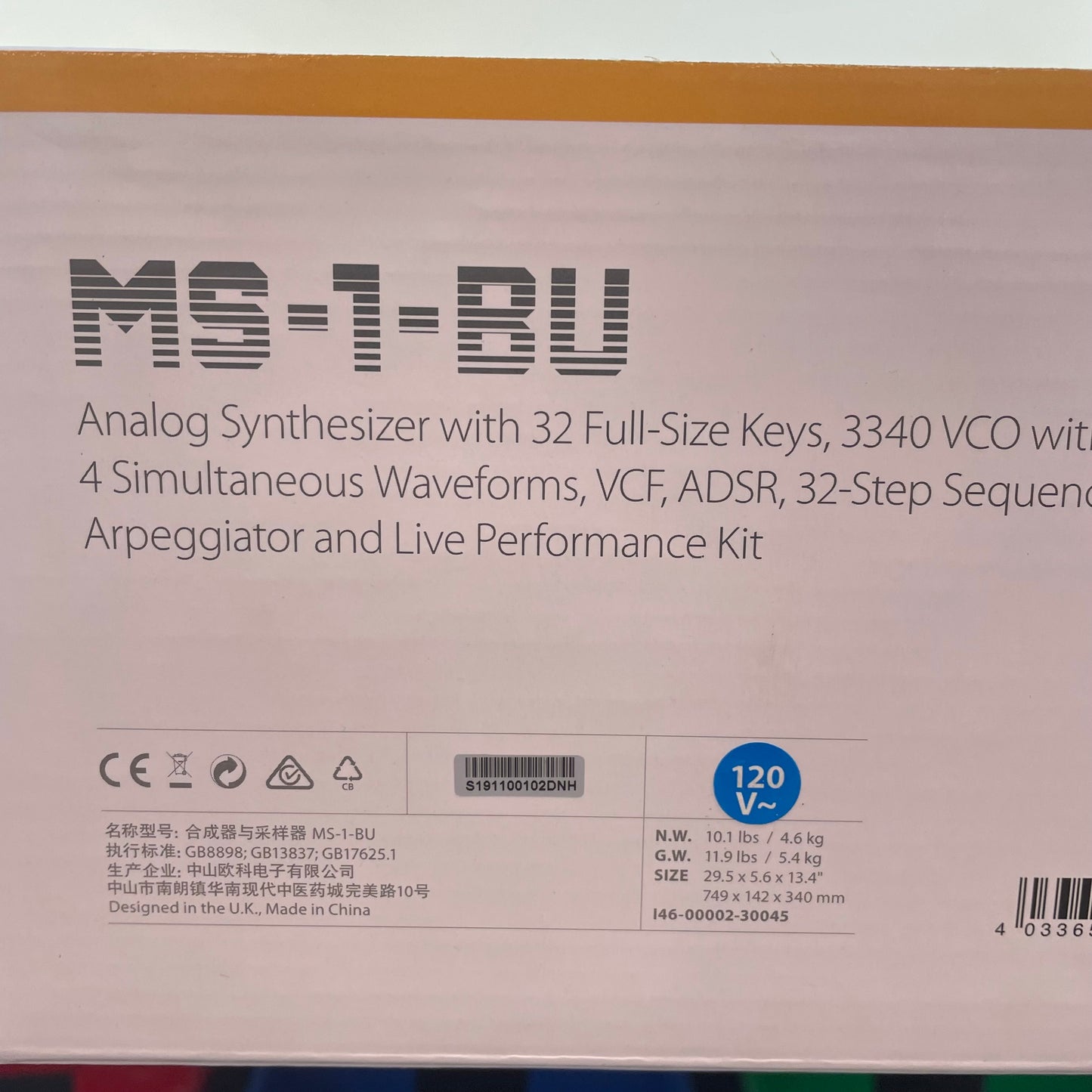 New Behringer MS-1-BU Analog Synthesizer w/ 32 Full-Size Keys 4033653031479 Blue