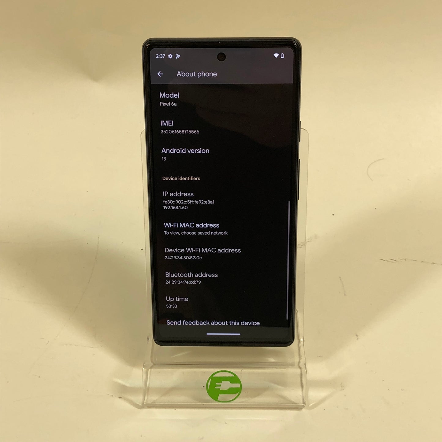 Unlocked Google Pixel 6a 128GB Charcoal GX7AS